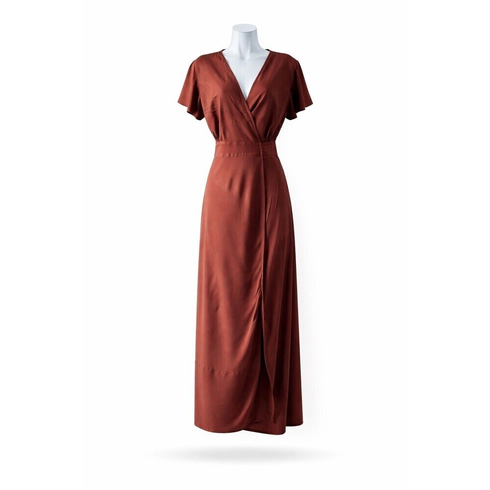 Bohee Wohee Wrap Around Maxi Alegant brown wrap Bohemian Casual dress Sz M
